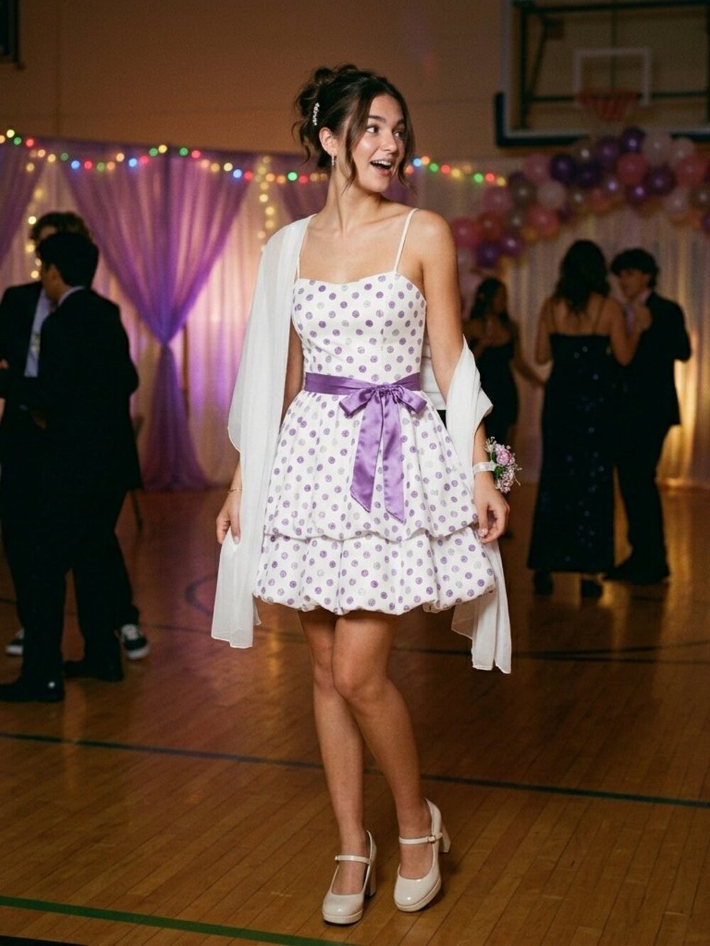 Bubble Hem Skirt Mini Dress Set NWT FIESTA Vintage Y2K Purple Silver Glitter XS